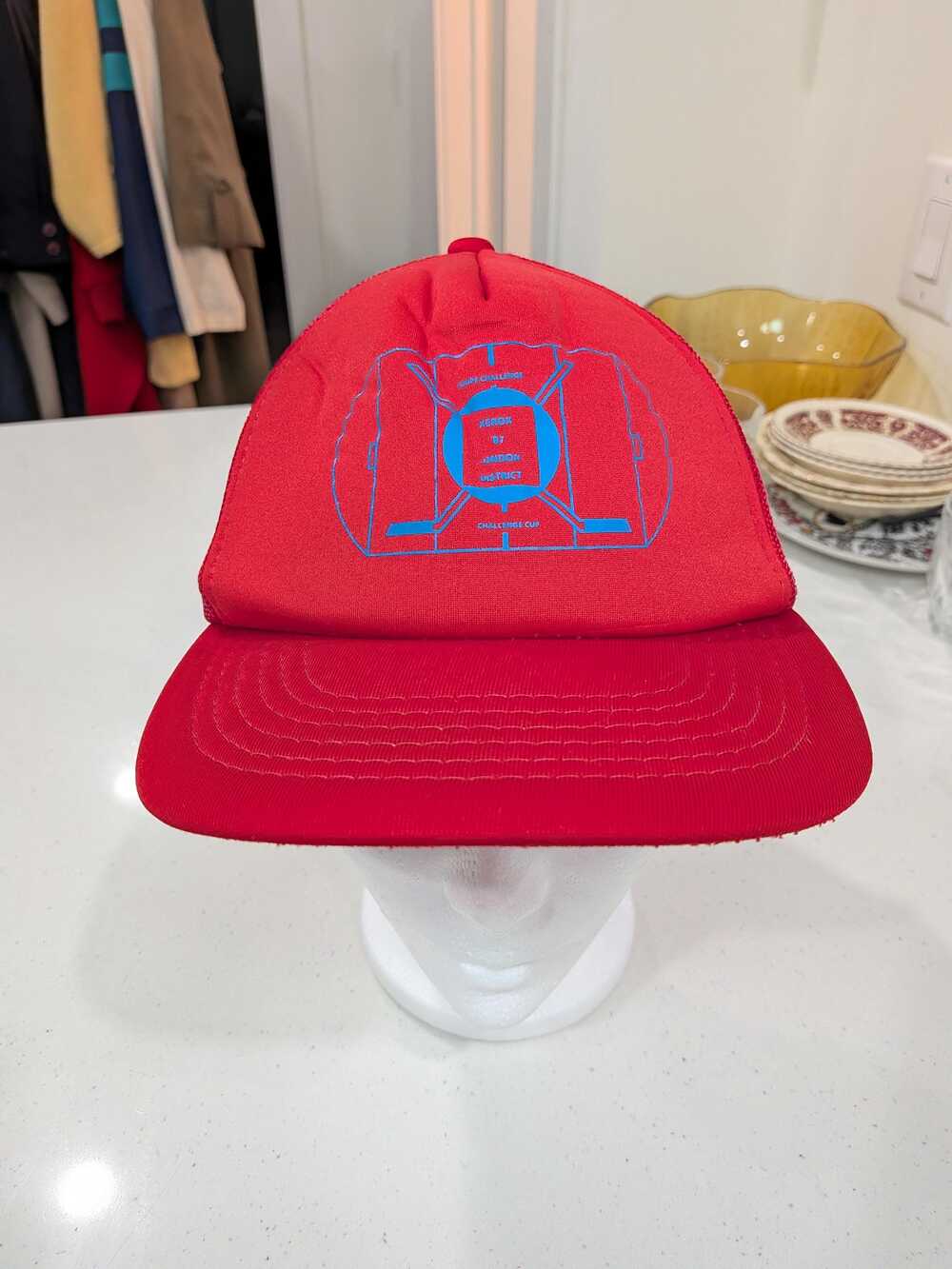 Vintage Xerox 1987 London District Challenge Cup Red Trucker Hat Mesh Snapback M